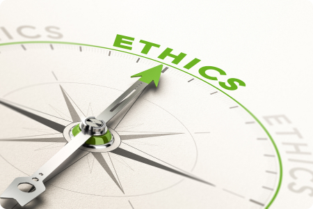 A compass needle pointing towards Ethics